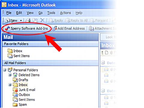 Image of Sperry Software toolbar in Outlook