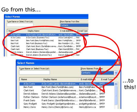 Prevents Outlook fax numbers from showing as email addresses