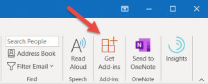 Outlook Get Add-ins button close up