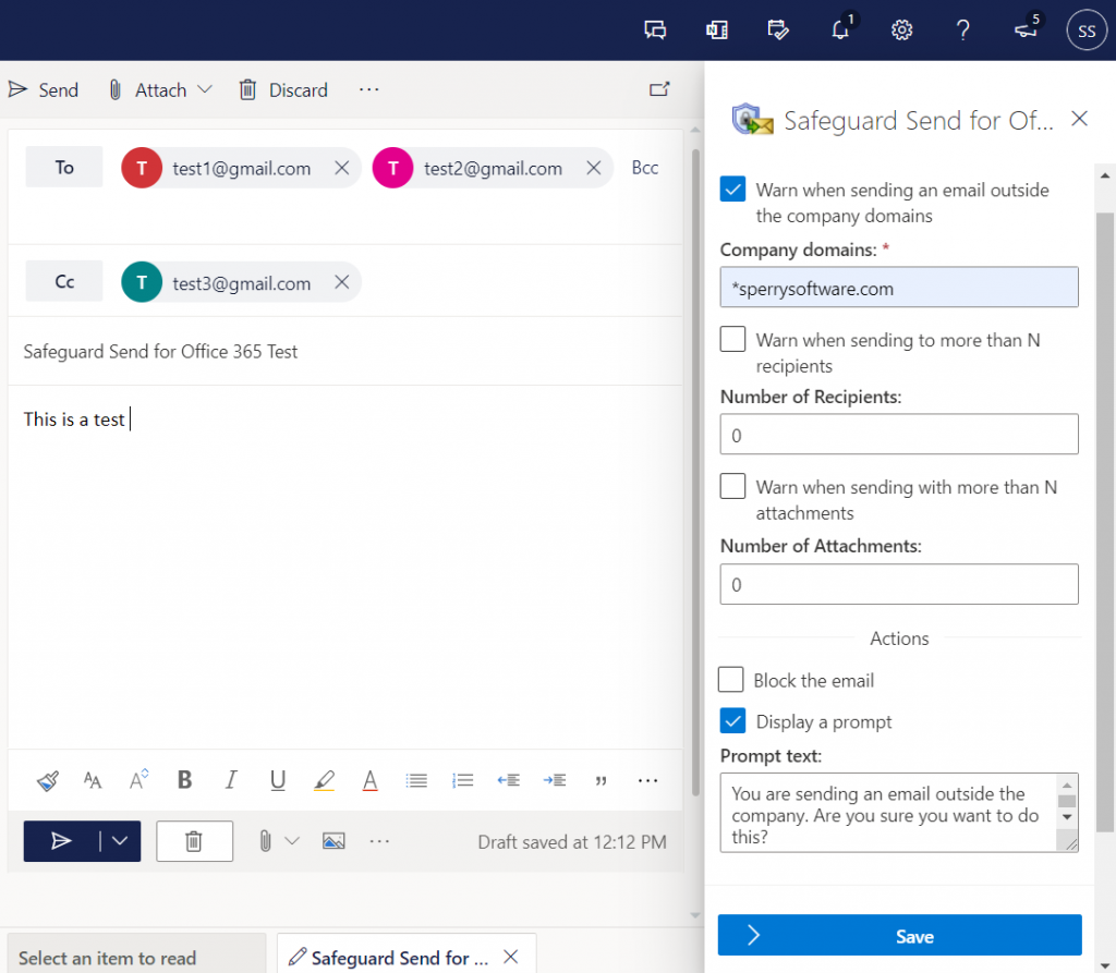 Safeguard Send for Office 365 Taskpane