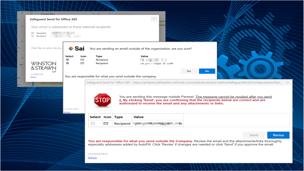 Three examples of company logos being used in the warning prompt.