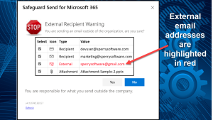 Typical external email warning prompt that shows up when sending an email.