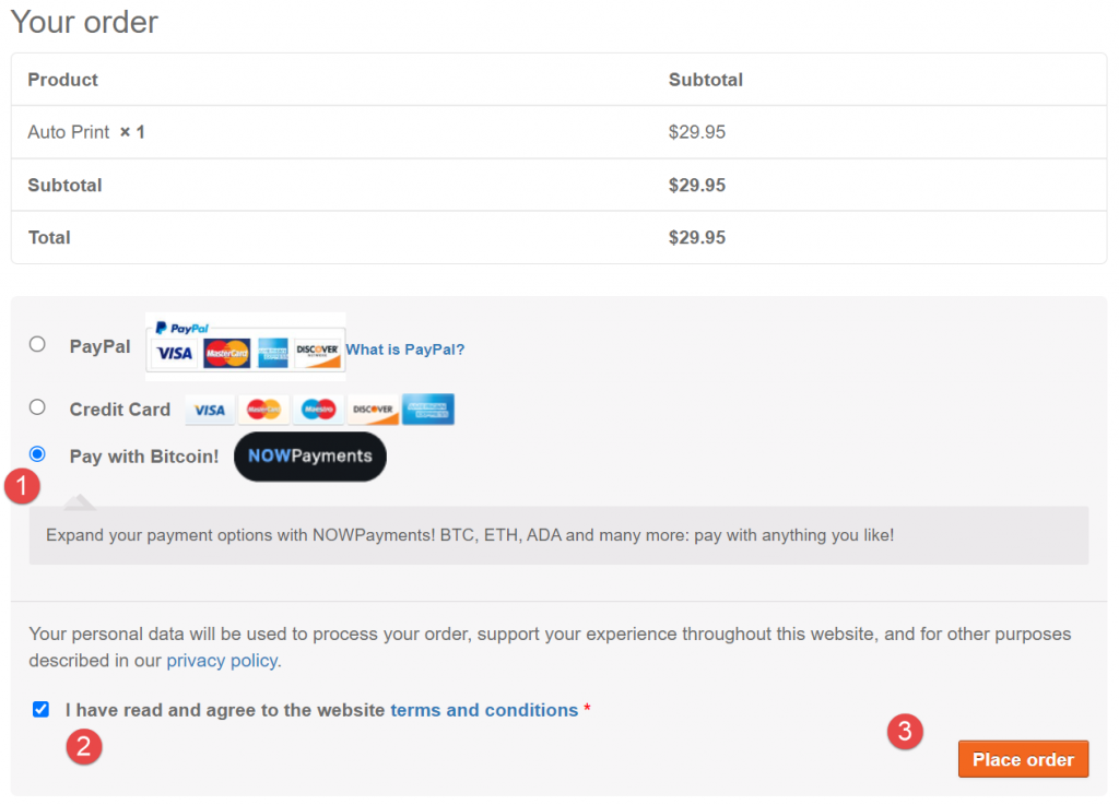 Steps to checkout with crypto