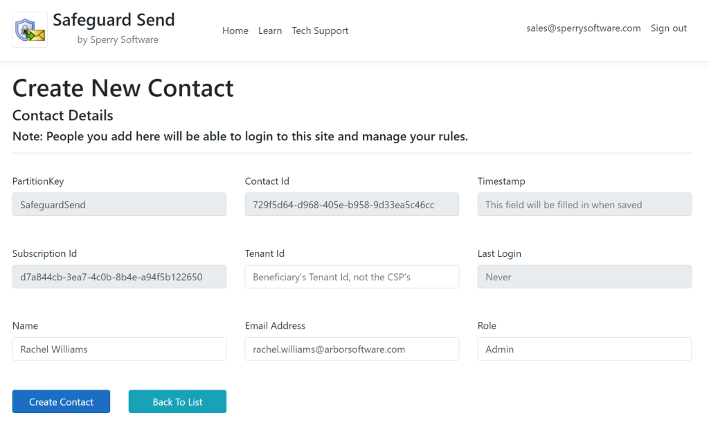 Image of create new contact window