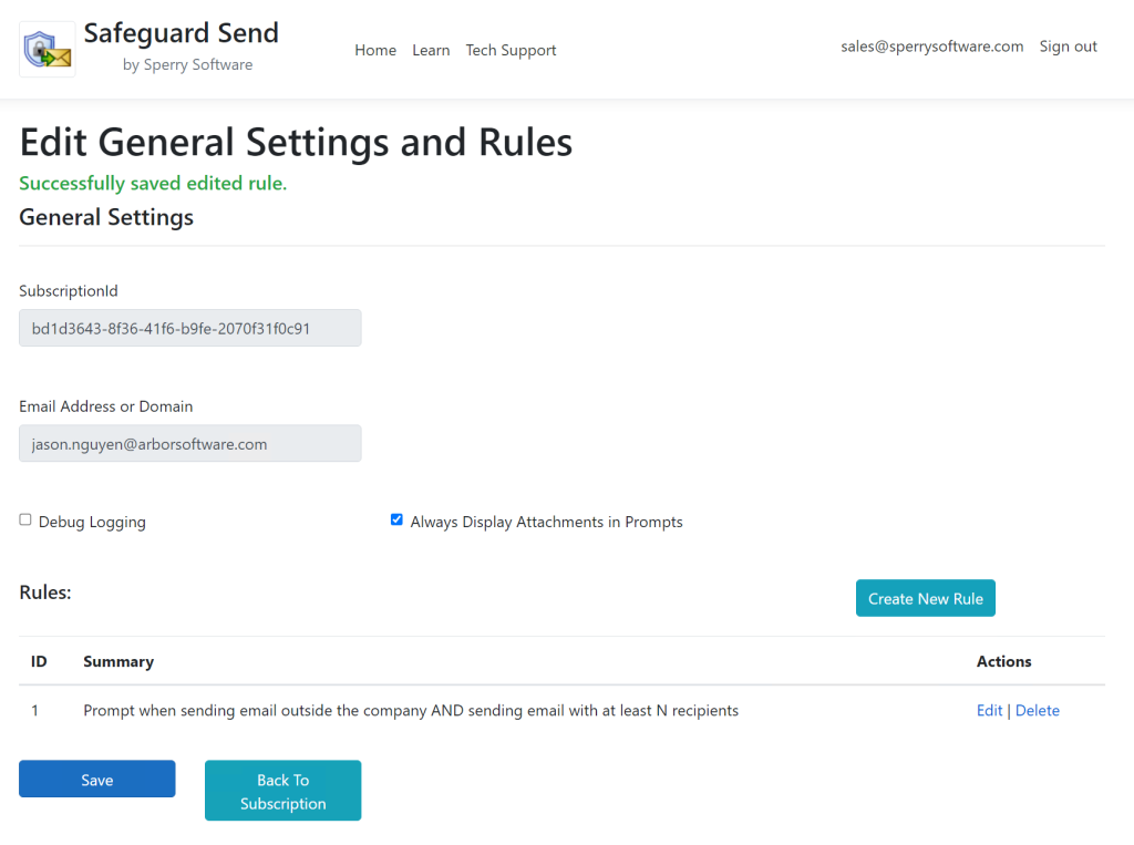 Image of having successfully created a new rule