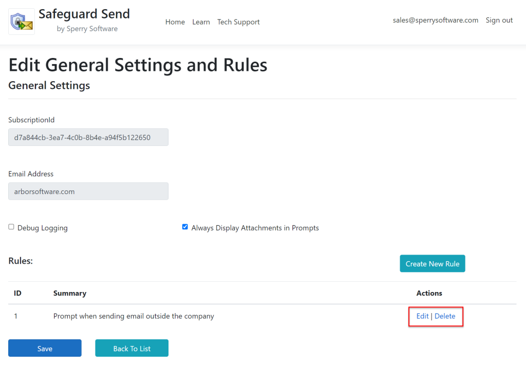 Image of Rule Set page with Rule area highlighted