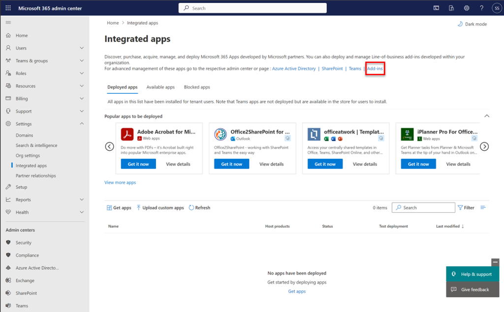 Integrated Apps - Addins
