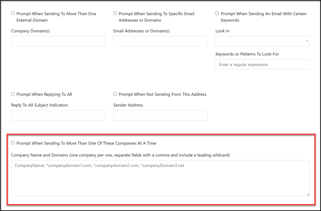 Send to only one company at a time rule condition and options.
