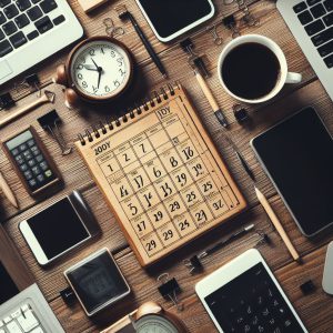 Image of clocks, emails, and calendars.