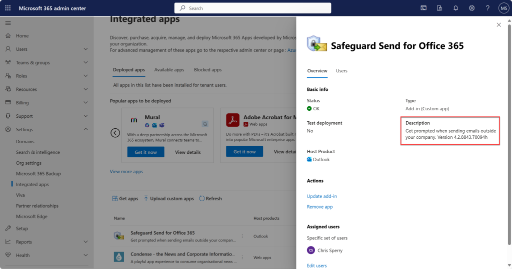 Image of a successfully completed updating of the Microsoft 365 app, including the updated description.