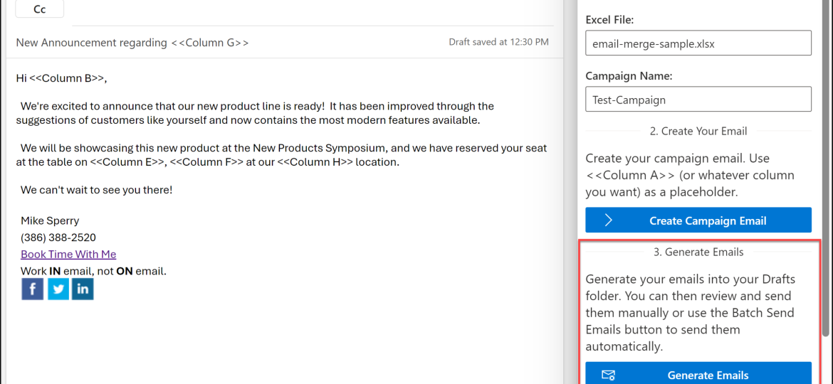 Image of button used to start generating your personalized emails.