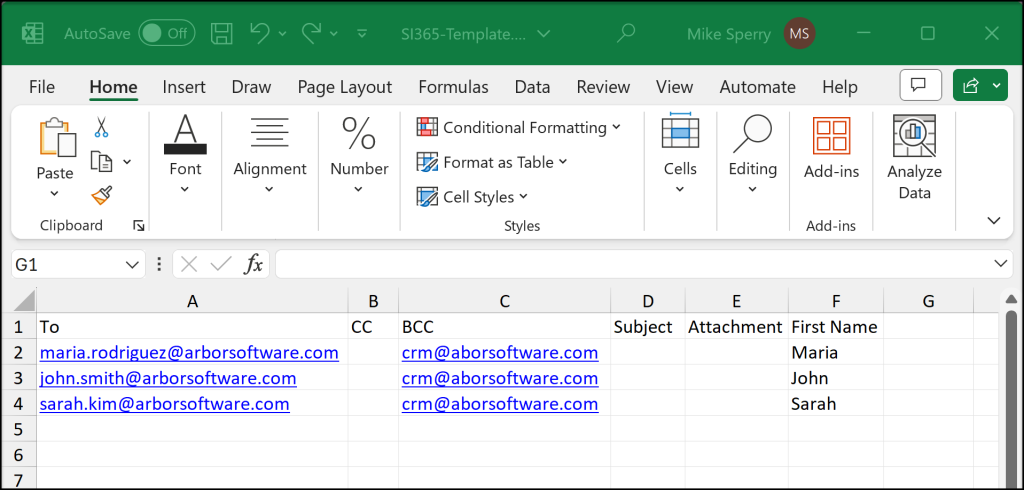 Image of sample campaign Excel file