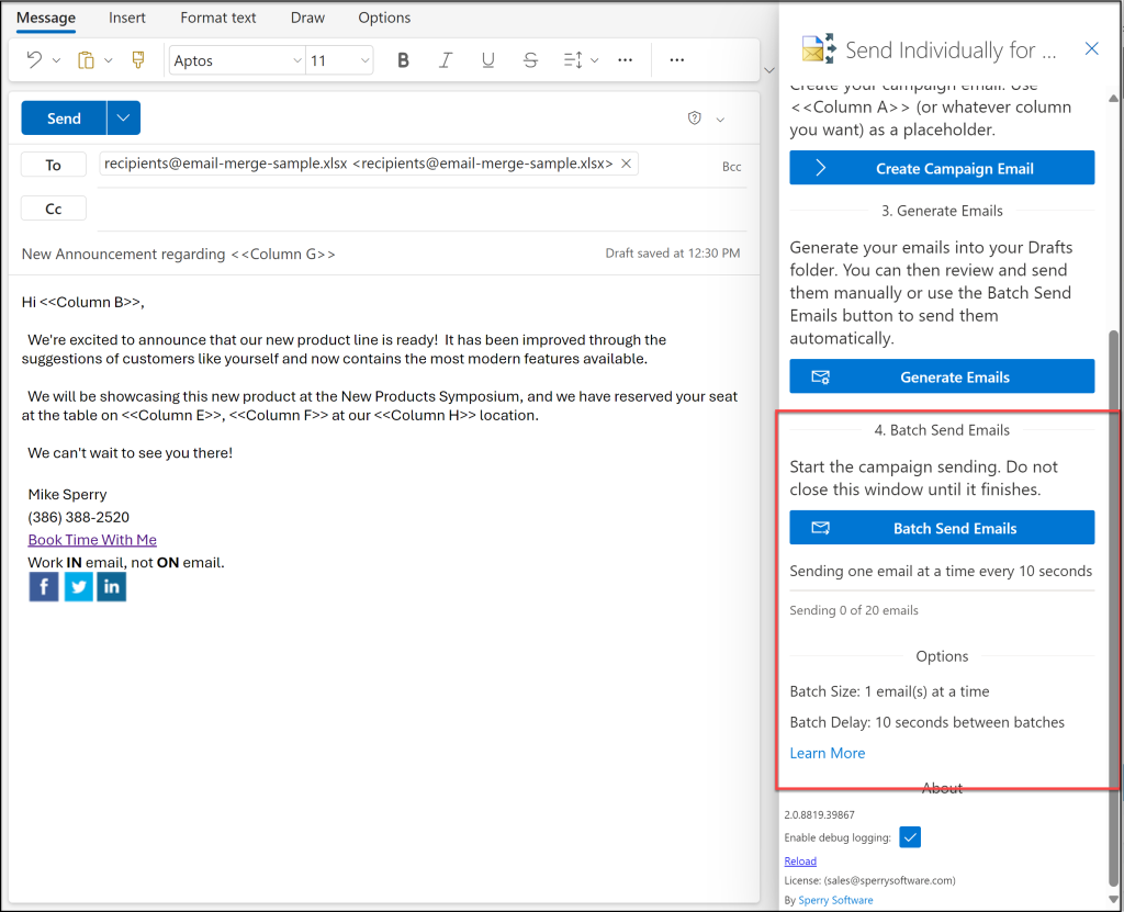 Image of button used to start sending newsletter emails.