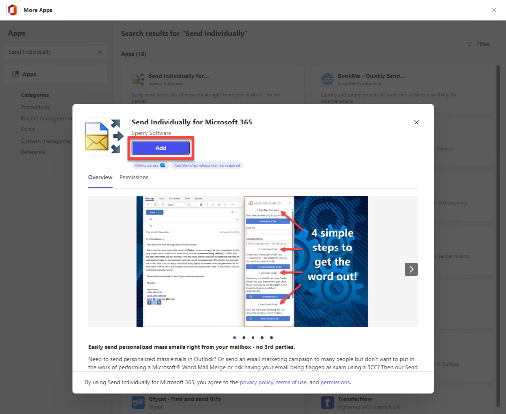 Image of Add button in AppSource