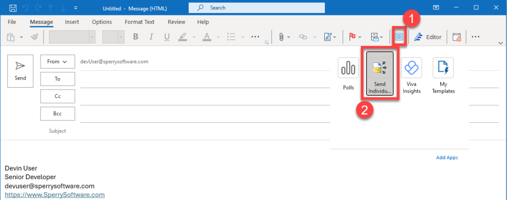 Image of how to show the Send Individually Task Pane.