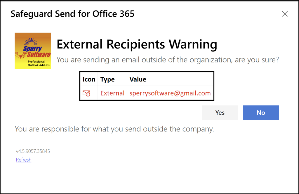 Corporate logo/icon displayed for branding during the warning prompt.