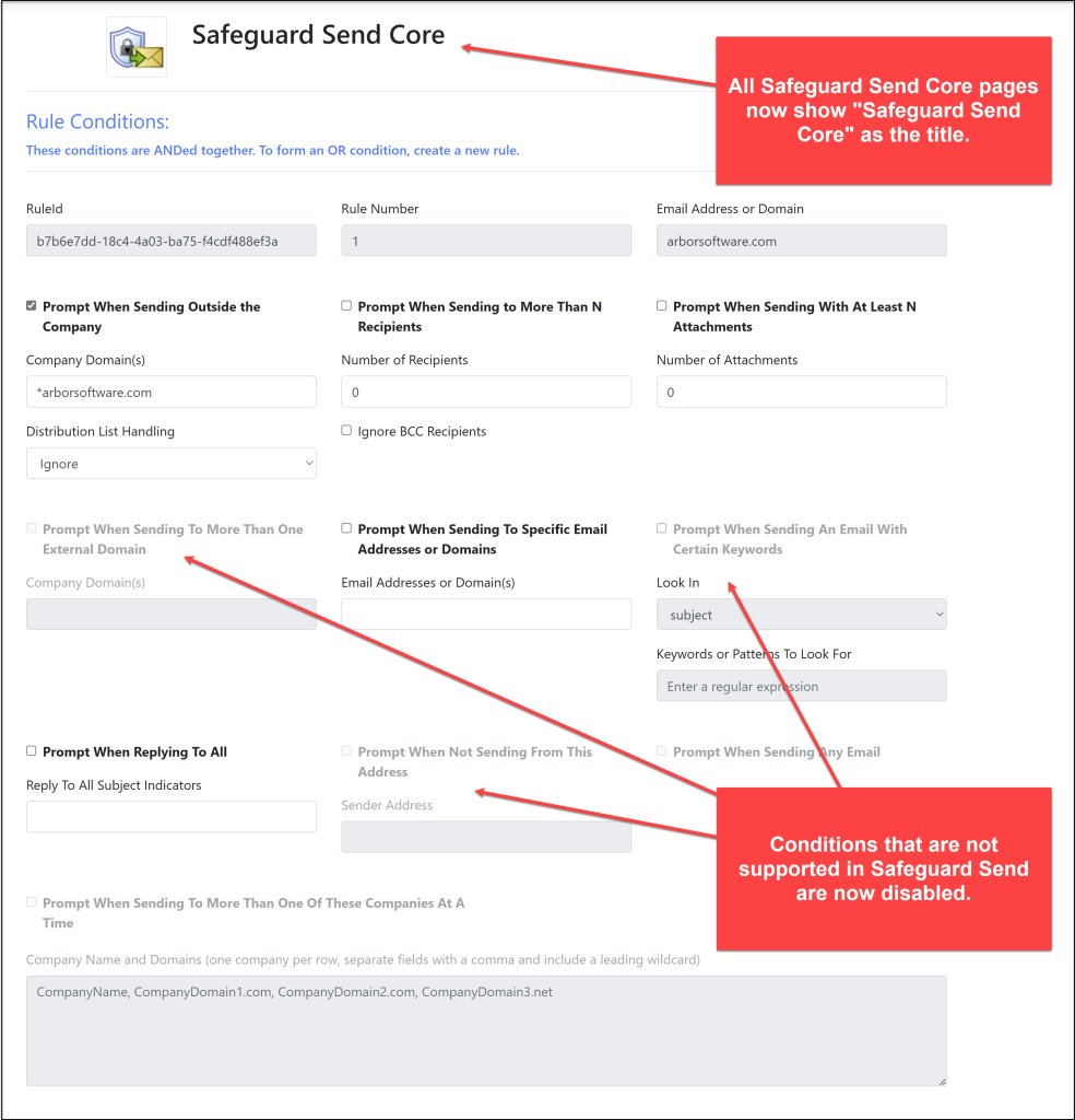 Safeguard Send Core features are now shown in bold.