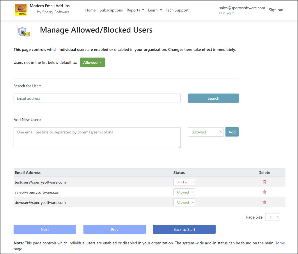 Allow or Block users from interacting with the controls on this page.